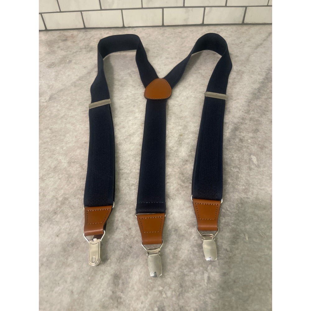 Navy Blue Mens Suspenders Clip On Braces Eclectic Grandpa Preppy